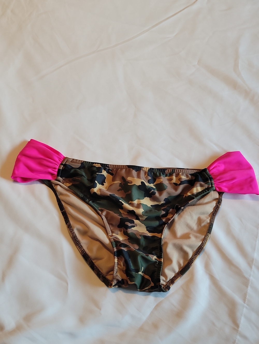 fresh produce Girls Camo Swim Bottoms with Hot Pink Side Ties
